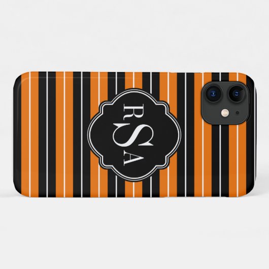 Coques Case-Mate iPhone Motif rayé noir blanc orange monogramme (Dos (Horizontal))