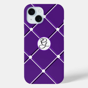 Coque Pour iPhone 15 Motif rayé violet et blanc Lettre initiale G éléga
