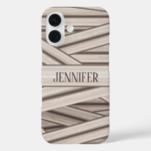 Coques iPhone 16 Motif Rayures de Momie d'Halloween et Nom Personna