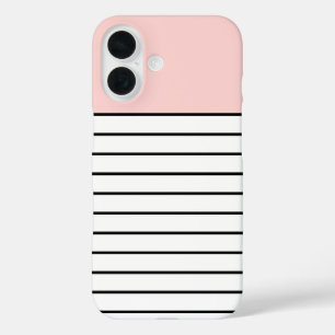Coques iPhone 16 Motif rayures rose pastel noir blanc