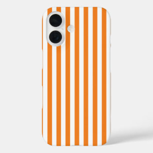 Coques iPhone 16 Motif rayures verticales orange et blanc classique