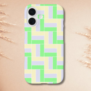 Coques iPhone 16 Motif Rectangles Pastel Lignes Pointillées Blanche