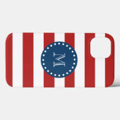 Coques Case-Mate iPhone Motif Red White Stripes, Monogramme bleu marine (Verso (horizontal))