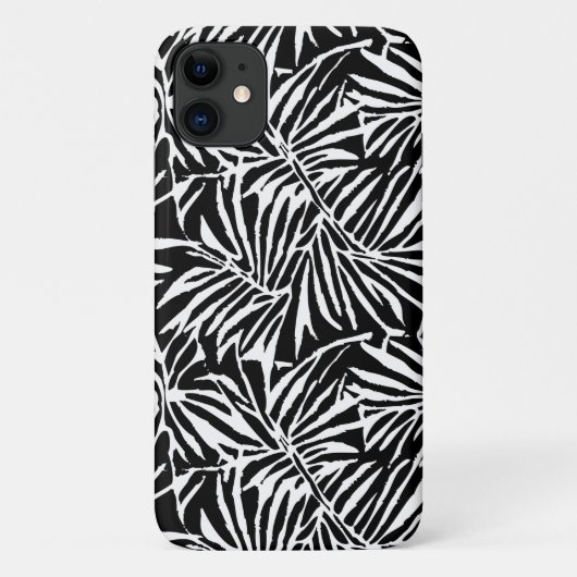 Coques Case-Mate iPhone Motif Répétant à feuilles tropicales noires et bla (Dos)