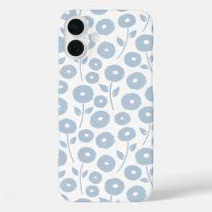 Coques iPhone 16 Plus Motif répété de fleurs floues bleu sur blanc