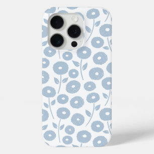Coque iPhone 15 Pro Motif Répété Fleur Floue Bleu sur Blanc