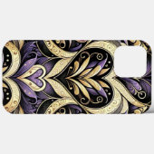 Coques Case-Mate iPhone Motif répétitif de coeur noir violet or (Verso (horizontal))