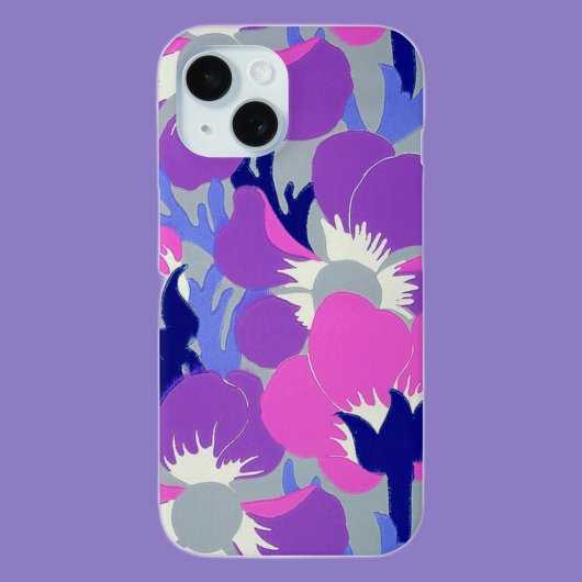 Coques Case-Mate iPhone Motif rétro de fleur d'Anémone rose et violet gras