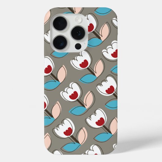 Coques Case-Mate iPhone Motif Retro Fun Blanc Bleu Rouge Tulipes Fleurs (Verso)