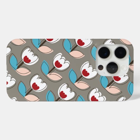 Coques Case-Mate iPhone Motif Retro Fun Blanc Bleu Rouge Tulipes Fleurs (Verso (horizontal))