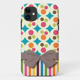 Coques Pour iPhone motif rétro funky à pois et rayures avec faux nœud