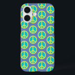 Coques iPhone 16 Motif rétro hippie de paix en bleu<br><div class="desc">Voyageur de Paix Hippie Retro Motif dans casque téléphonique bleu</div>