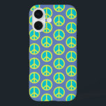 Coques iPhone 16 Motif rétro hippie de paix en bleu<br><div class="desc">Voyageur de Paix Hippie Retro Motif dans casque téléphonique bleu</div>