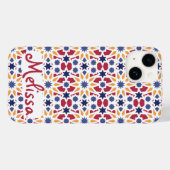 Coques Case-Mate iPhone Motif rétro marocain Zellije avec nom (Verso (horizontal))