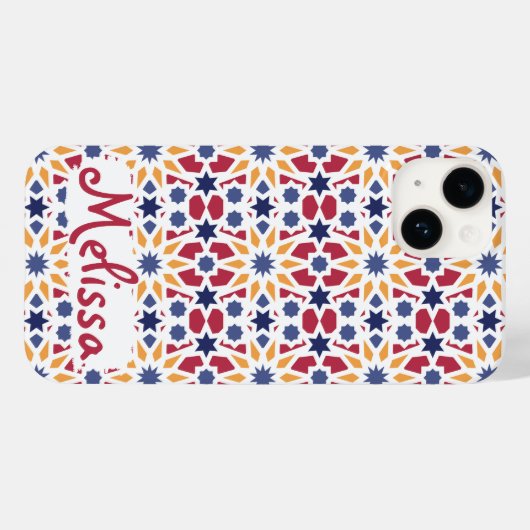 Coques Case-Mate iPhone Motif rétro marocain Zellije avec nom (Verso (horizontal))
