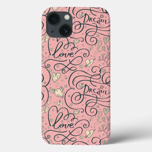 Coques Case-Mate iPhone Motif romantique avec des coeurs et des oiseaux (Verso)