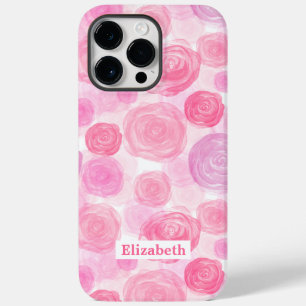 Coque Pour Pour iPhone 14 Pro Max Motif Rose couleur de l'eau avec votre nom