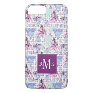 Coque iPhone 8 Plus/7 Plus Motif rose et bleu d'aquarelle de palmier
