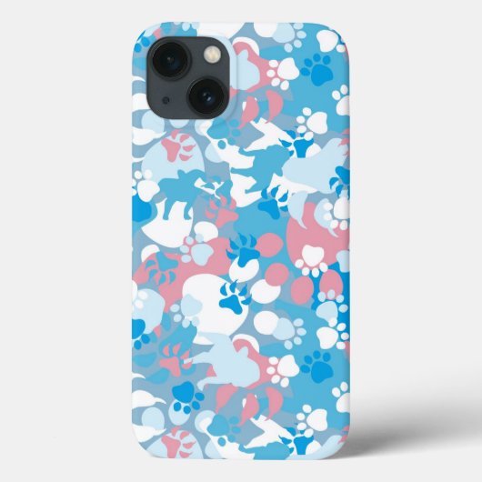 Coques Case-Mate iPhone Motif rose et bleu de chien de camouflage (Verso)