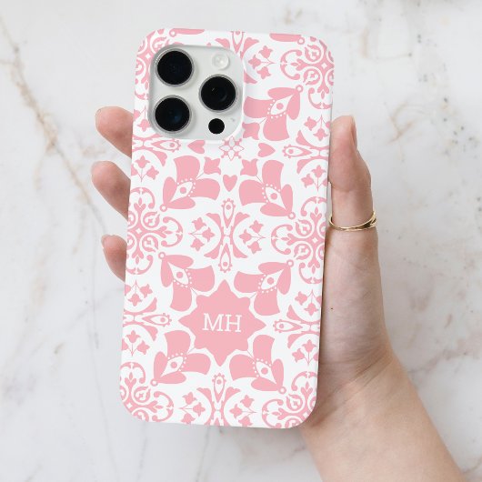 Coques Case-Mate iPhone Motif rose monogramme avec initiales blanches