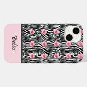 Coques Case-Mate iPhone Motif Rose rose et gris minuscule sur les perles n (Verso (horizontal))