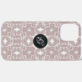 Coques Case-Mate iPhone Motif rose victorien. Monogramme. (Retour (horizontal))