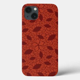 Etui iPhone 13 Motif rouge de feuille sur l'orange