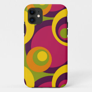Coque iPhone 11 Motif rouge violet orange jaune des cercles rétro