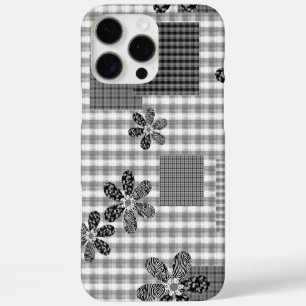 Coques iPhone 16 Pro Max Motif rustique en patchwork noir et blanc rétro
