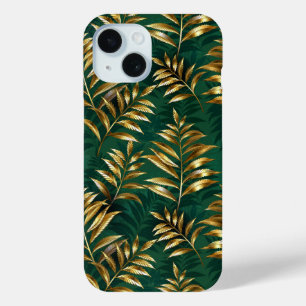 Coque Pour iPhone 15 Motif sans couture avec des fougères dorées