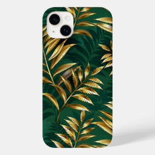 Coque Pour iPhone 14 Plus Motif sans couture avec des fougères dorées