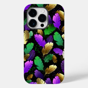 Coque Pour iPhone 14 Pro Motif sans couture avec des plumes de Mardi Gras