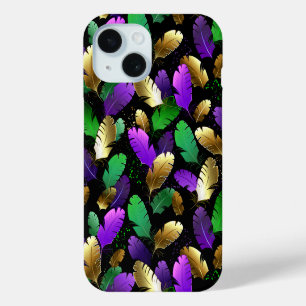 Coque Pour iPhone 15 Motif sans couture avec des plumes de Mardi Gras