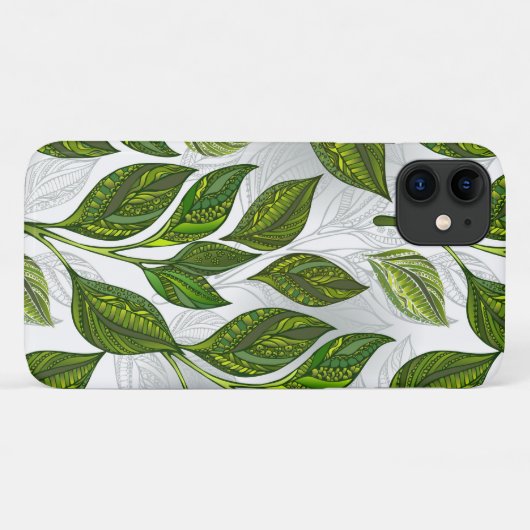 Coques Case-Mate iPhone Motif sans couture avec Feuilles de thé vert (Dos (Horizontal))