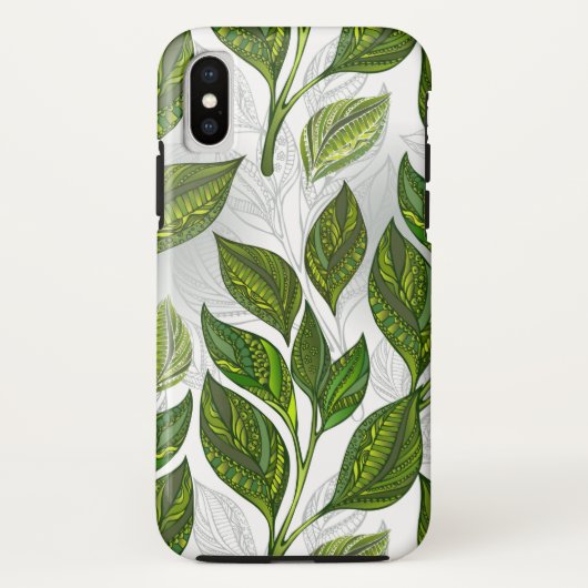 Coques Case-Mate iPhone Motif sans couture avec Feuilles de thé vert (Dos)