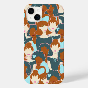 Coque Pour iPhone 14 Plus Motif sans couture avec filles noires et blanches