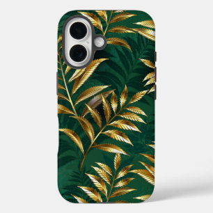 Coques iPhone 16 Motif sans couture avec fougères dorées