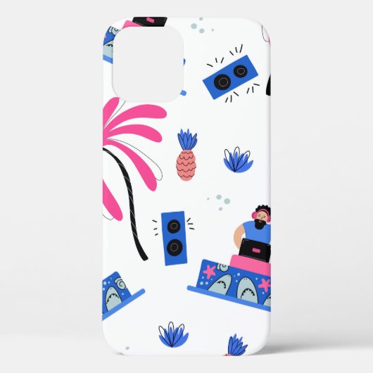 Coques Case-Mate iPhone Motif sans couture avec joyeux dj palmiers pineapp (Verso)