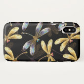 Coques Case-Mate iPhone Motif sans couture avec libellules d'or (Dos (Horizontal))
