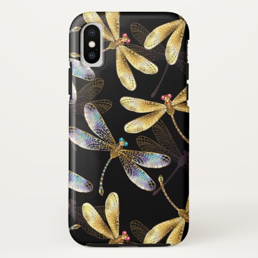 Coques Case-Mate iPhone Motif sans couture avec libellules d'or (Dos)