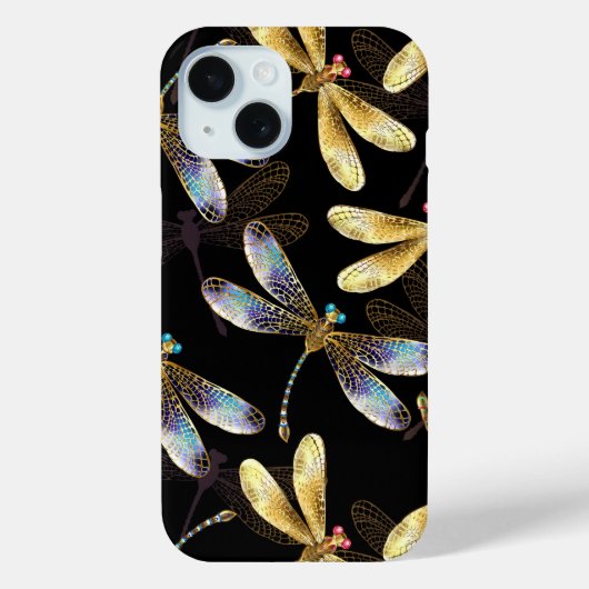 Coques Case-Mate iPhone Motif sans couture avec libellules d'or (Verso)