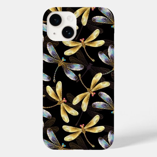 Coques Case-Mate iPhone Motif sans couture avec libellules d'or (Verso)