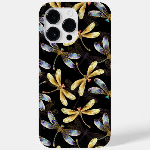 Coque Pour Pour iPhone 14 Pro Max Motif sans couture avec libellules d'or