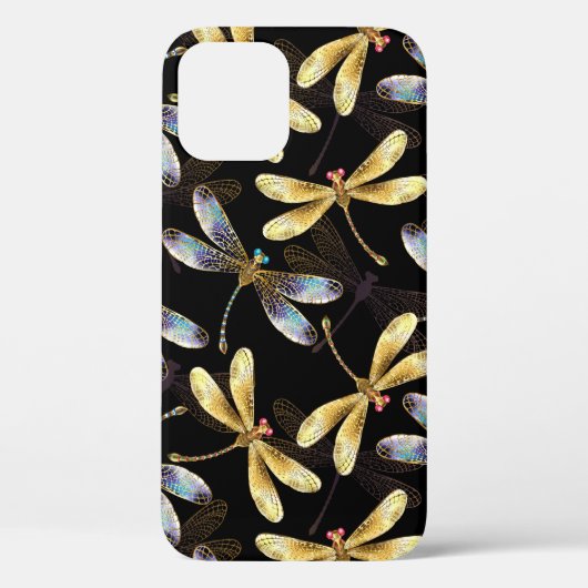 Coques Case-Mate iPhone Motif sans couture avec libellules d'or (Verso)