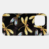 Coques Case-Mate iPhone Motif sans couture avec libellules d'or (Verso (horizontal))