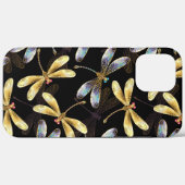 Coques Case-Mate iPhone Motif sans couture avec libellules d'or (Verso (horizontal))