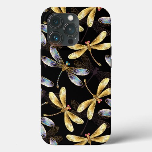 Coques Case-Mate iPhone Motif sans couture avec libellules dorées (Verso)