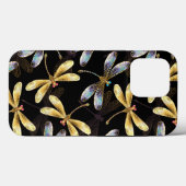 Coques Case-Mate iPhone Motif sans couture avec libellules dorées (Verso (horizontal))