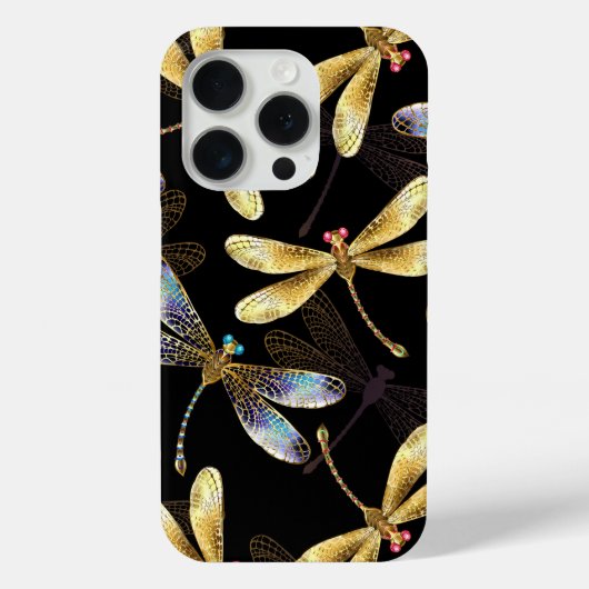 Coques Case-Mate iPhone Motif sans couture avec libellules dorées (Verso)