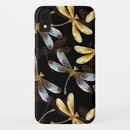 Coques Case-Mate iPhone Motif sans couture avec libellules dorées (Dos)